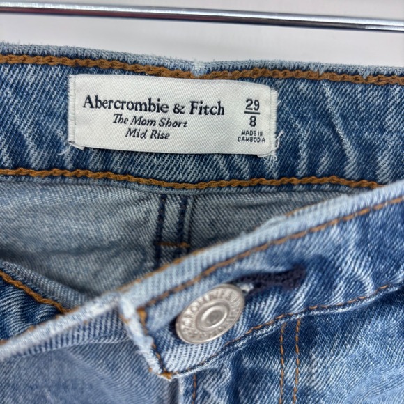 Abercrombie & Fitch The Mom Short Mid Rise Blue Distressed Denim Jean Shorts - Picture 4 of 7